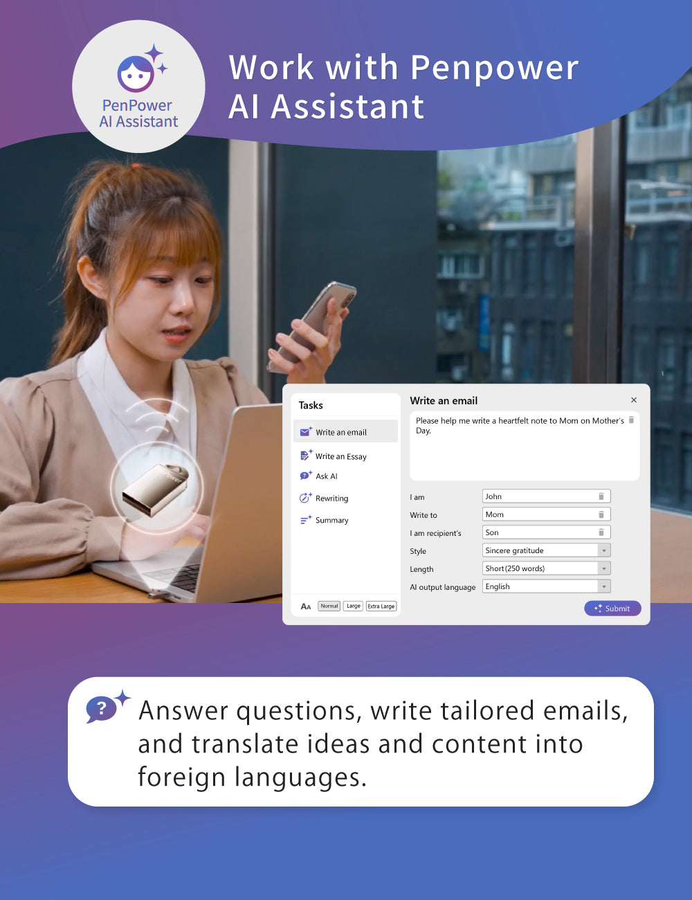AI VoiceWriter – Smart Dictation & AI Writing Assistant for Windows & Mac with USB Dongle & Mobile App for Voice Input, Proofreading, Rewriting & Multilingual Support