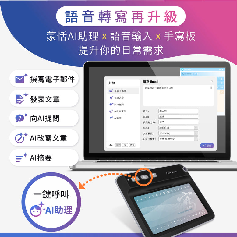 EZ Go AI Dictation Wireless Writing Pad | AI Writing Assistant | Voice Typing | Handwriting Recognition | Personalized Signature | No Installation Needed